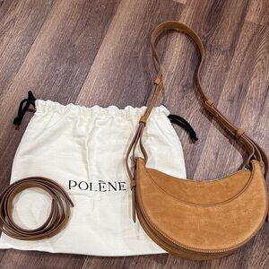 Polene Mustard Croc-Embossed Shoulder Bag